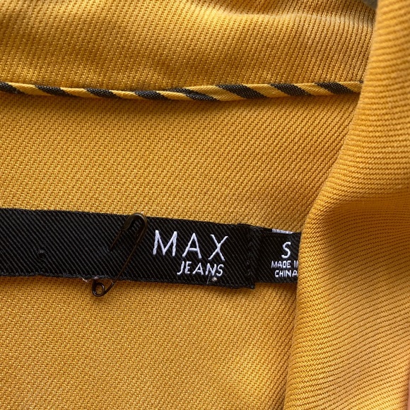 Max Jeans Draped Jacket in Mustard Yellow, Fall Trench Coat, Open Tie Front Coat - Picture 12 of 13